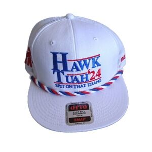 NWOT Hawk Tuah 24 Cap White Embroidered One Size Mesh Trucker Snapback Otto NEW